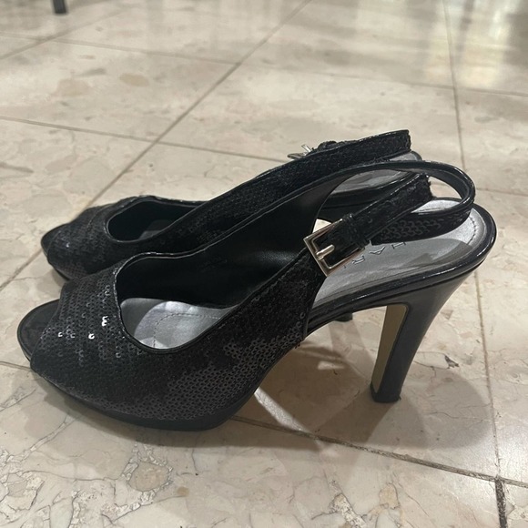 TAHARI Black Sequin Peep Toe Heels - Picture 6 of 6
